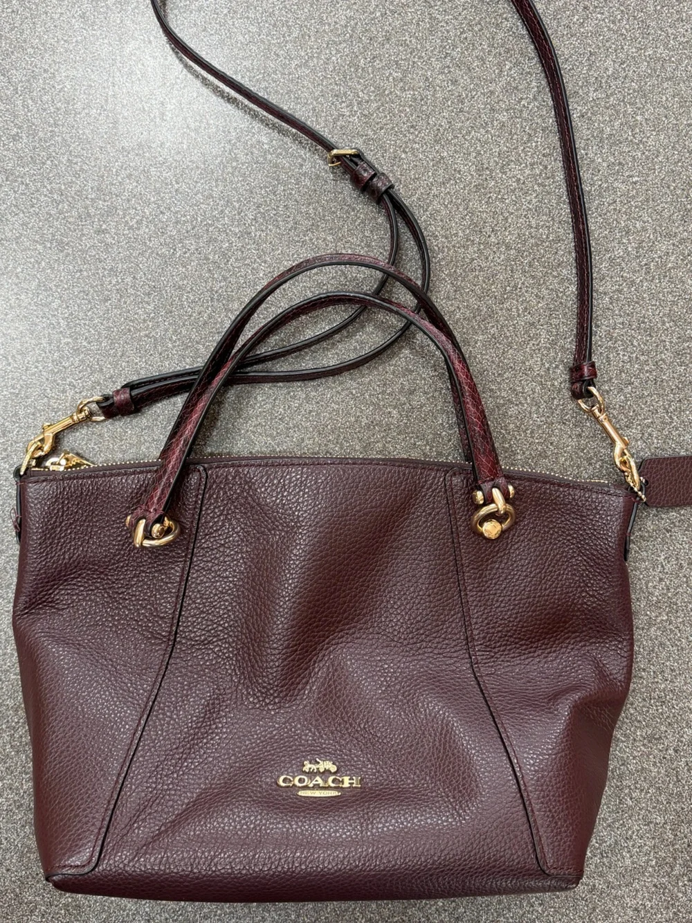 Coach Kacey Satchel with Snake Trim in cranberry/oxblood colorway handbag purse